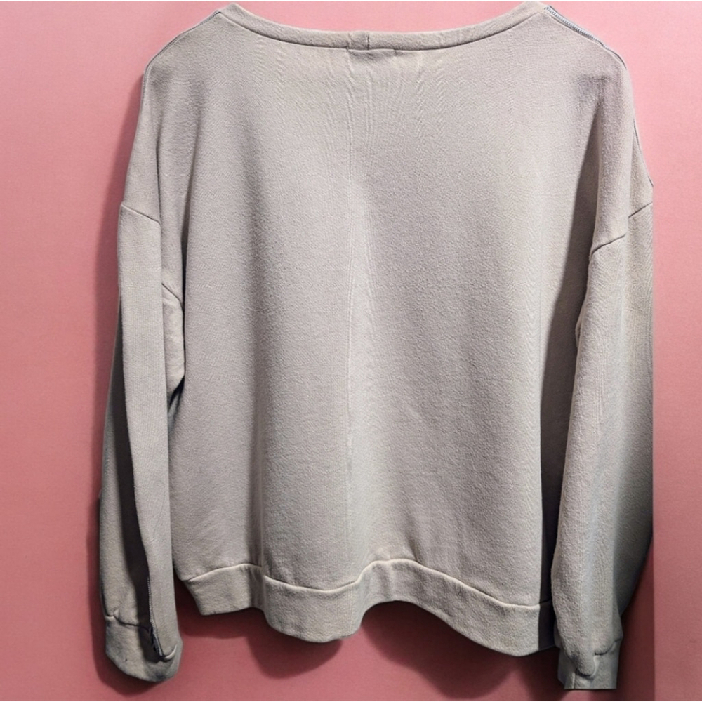 Sans Souci Roaring Tiger Patch Striped Sleeve Sweatshirt Top Beige Tan M - Picture 5 of 6